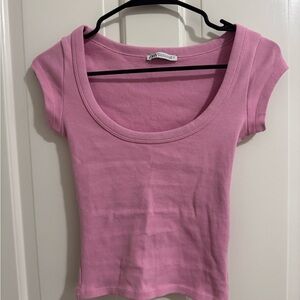 Zara Pink Cap Sleeve Fitted Crop Tee